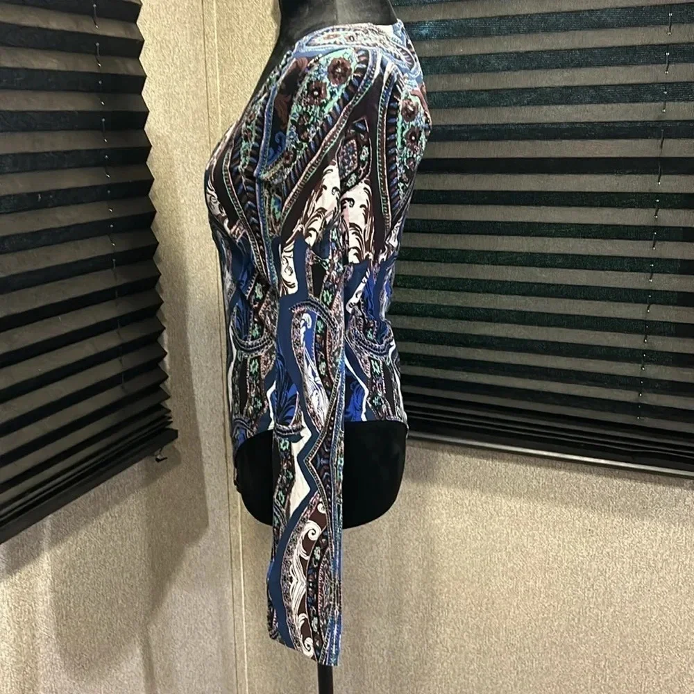 Free People Women’s LS  Lace-Up Scoop Neck Blue Paisley Bodysuit Size Medium NWT